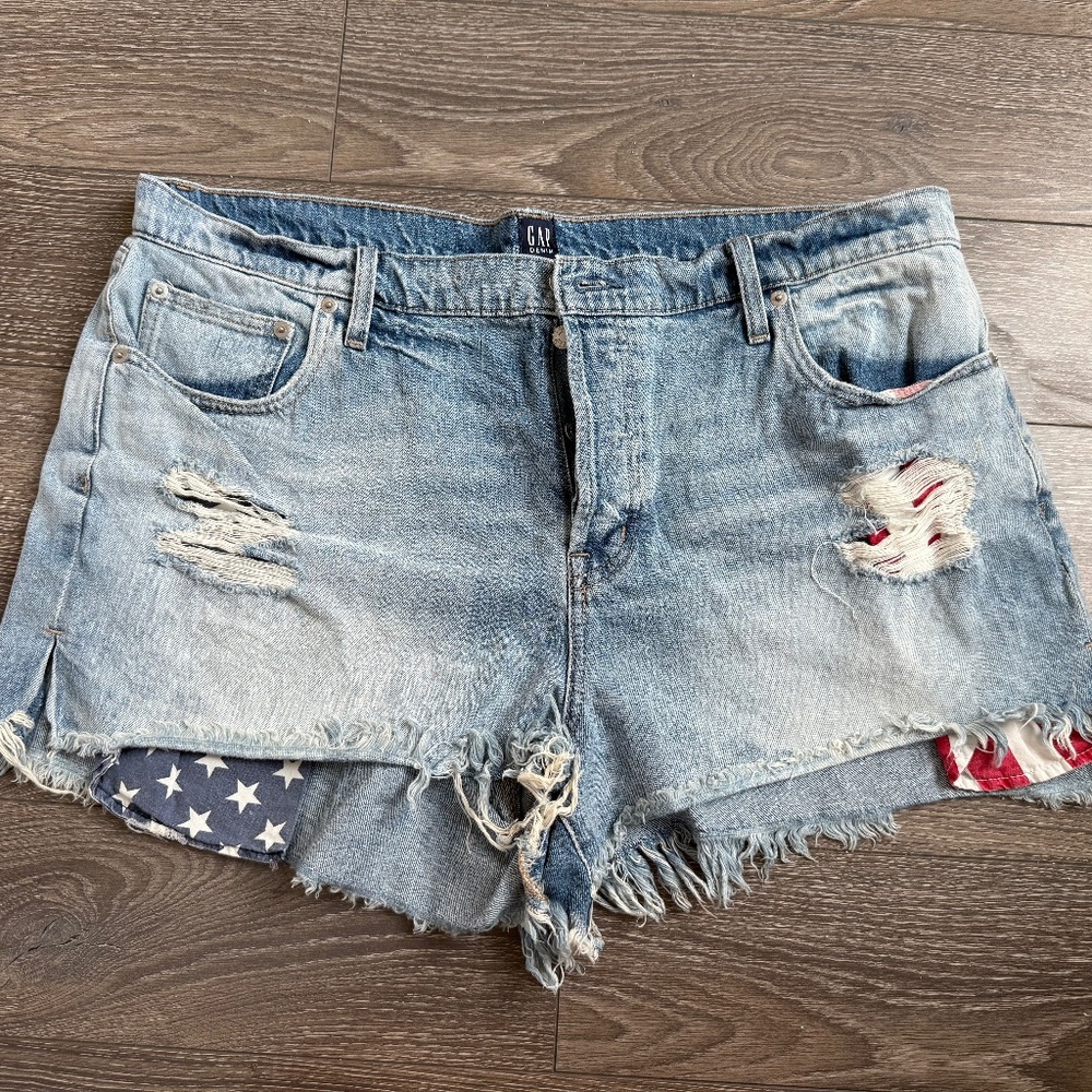 Gap American Flag 4th of July Denim Jean Shorts - 34 3” inseam